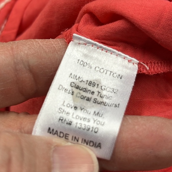 SHOW ME YOUR MUMU Claudine Embroidered Coral Poet SLV V-Neck Tie Tunic Dress S - Picture 13 of 16